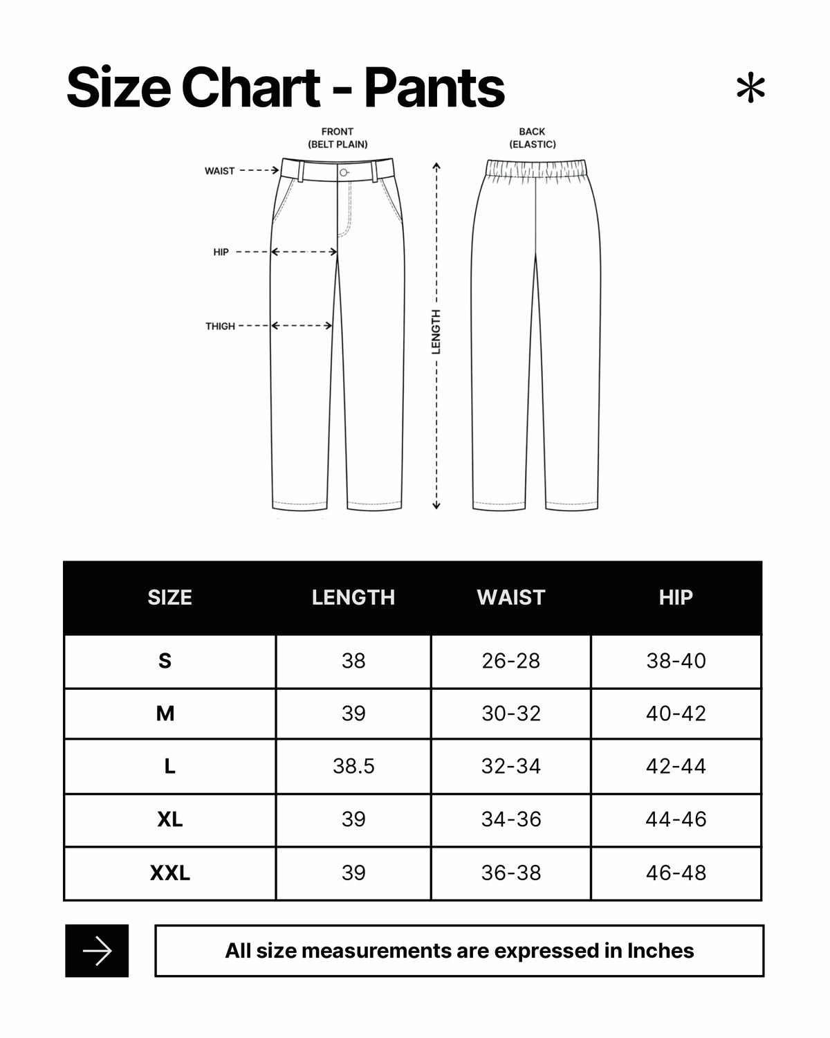 Size Chart Bottom