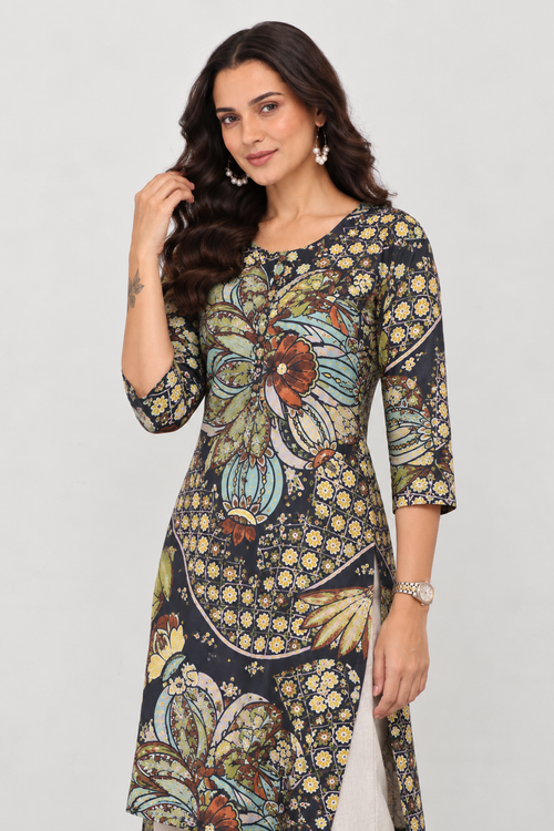 BLACK FLORA KURTI