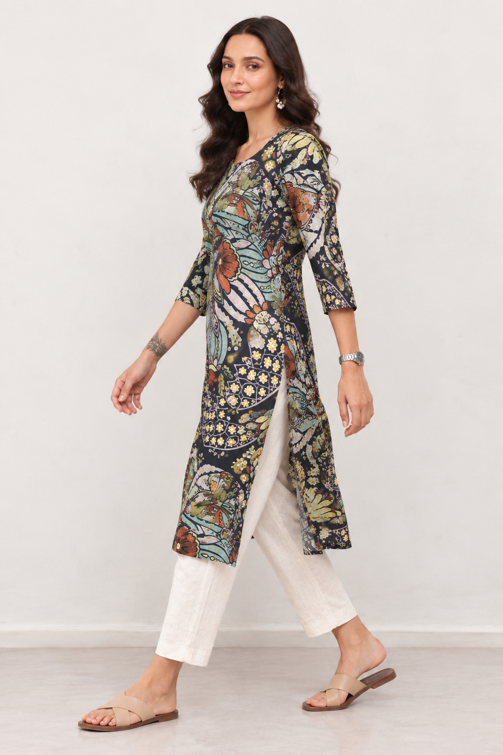 BLACK FLORA KURTI