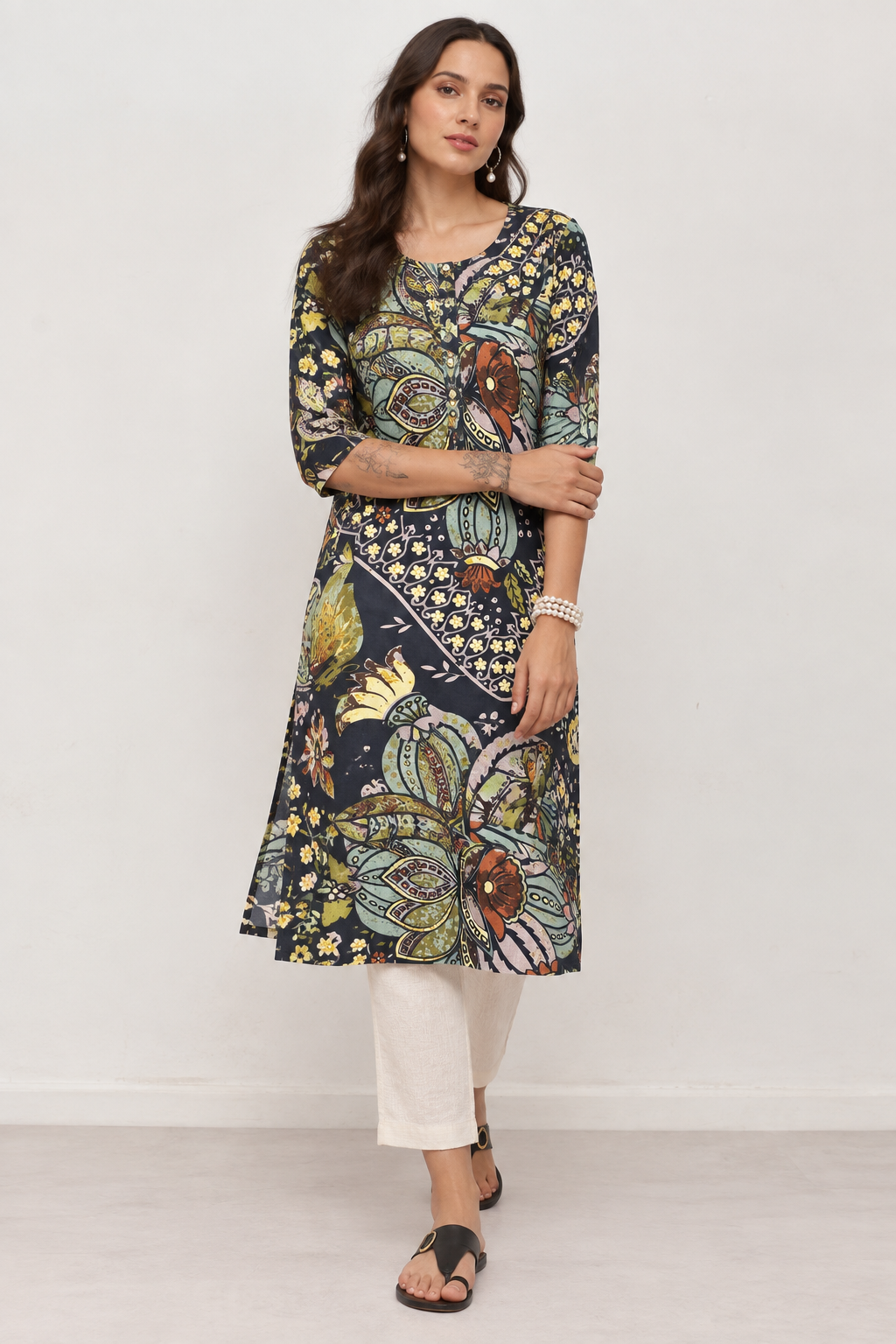 BLACK FLORA KURTI
