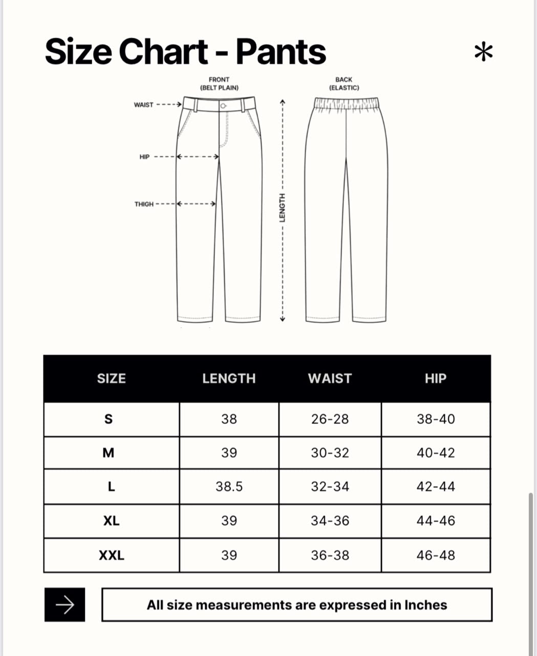 Size Chart Bottom